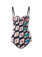 Matchesfashion.com Mary Mare - Sicilia Shell Tornado-print Strapless Swimsuit - Womens - Black Print