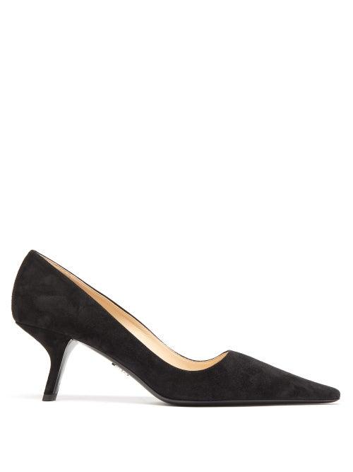 Matchesfashion.com Prada - Squared Point Toe Suede Pumps - Womens - Black