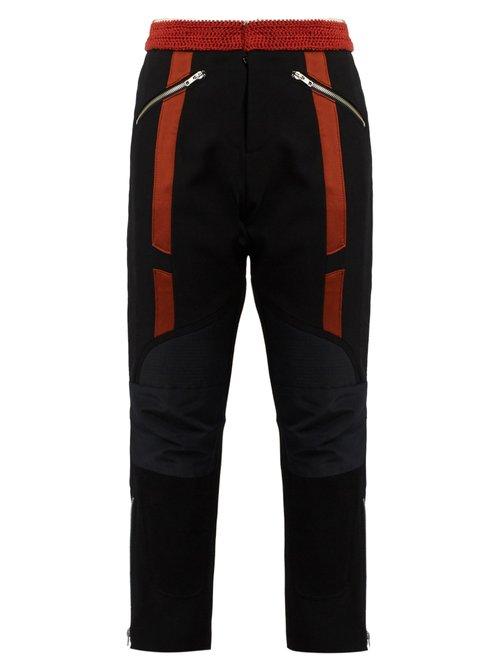 Matchesfashion.com Wales Bonner - Georges Crochet Waist Cropped Wool Biker Trousers - Womens - Black Red