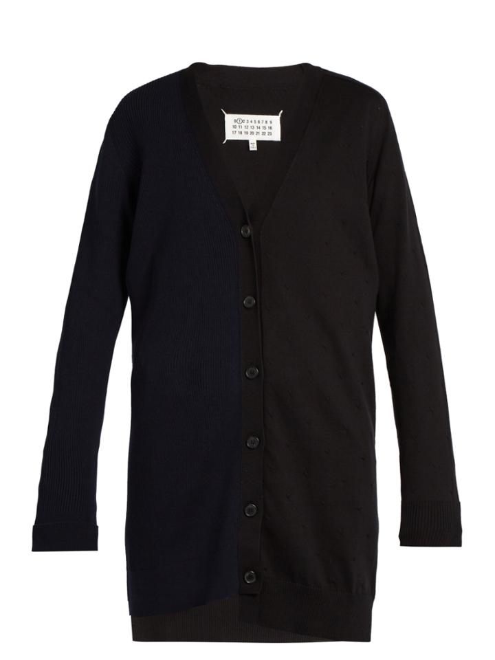 Maison Margiela Asymmetric Contrast-knit Cardigan