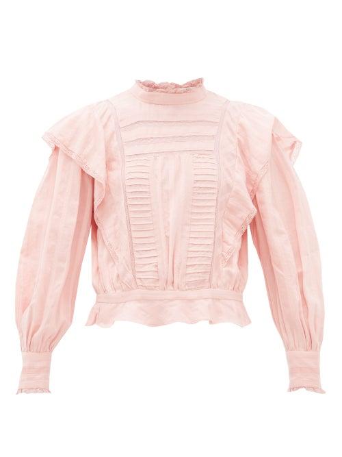 Matchesfashion.com Isabel Marant Toile - Perla Ruffled Striped Cotton Blouse - Womens - Pink