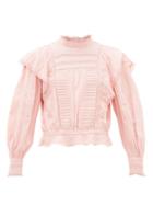 Matchesfashion.com Isabel Marant Toile - Perla Ruffled Striped Cotton Blouse - Womens - Pink