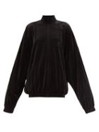Ladies Rtw Balenciaga - Hotel & Resorts Logo-embroidered Velvet Jacket - Womens - Black