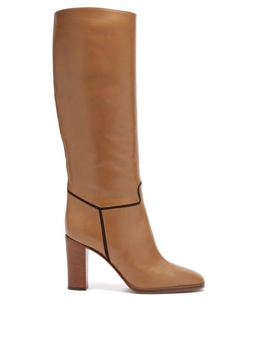 Matchesfashion.com Victoria Beckham - Piped Knee-high Leather Boots - Womens - Brown
