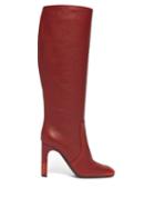 Matchesfashion.com Bottega Veneta - Intrecciato Heel Knee High Leather Boots - Womens - Red