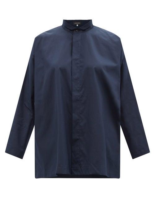 Eskandar - Flared Club-collar Cotton-poplin Shirt - Womens - Navy