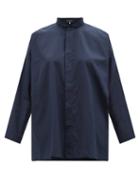 Eskandar - Flared Club-collar Cotton-poplin Shirt - Womens - Navy