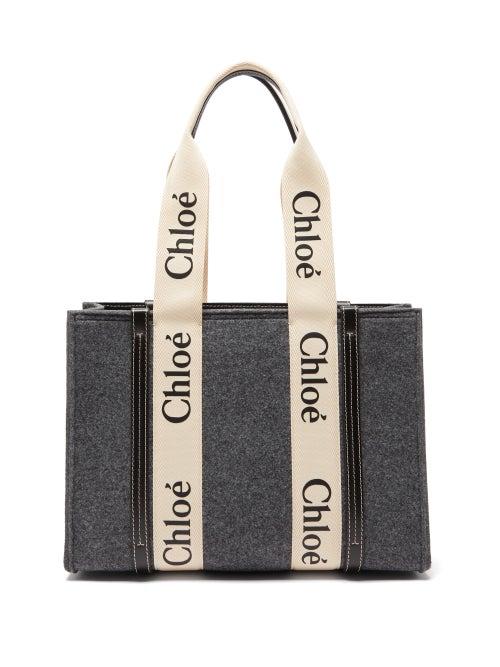 Chlo - Woody Small Leather-trim Felt Tote Bag - Womens - Grey