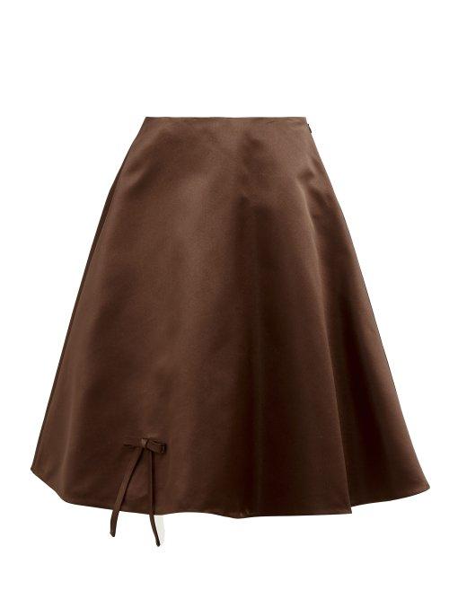 Matchesfashion.com Prada - Bow Appliqu Double Silk Satin Midi Skirt - Womens - Dark Brown