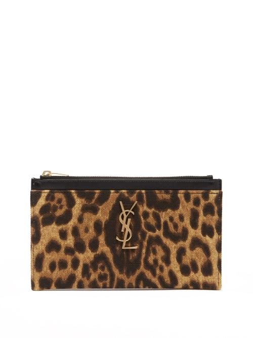 Matchesfashion.com Saint Laurent - Ysl-plaque Leopard-print Canvas Pouch - Womens - Leopard
