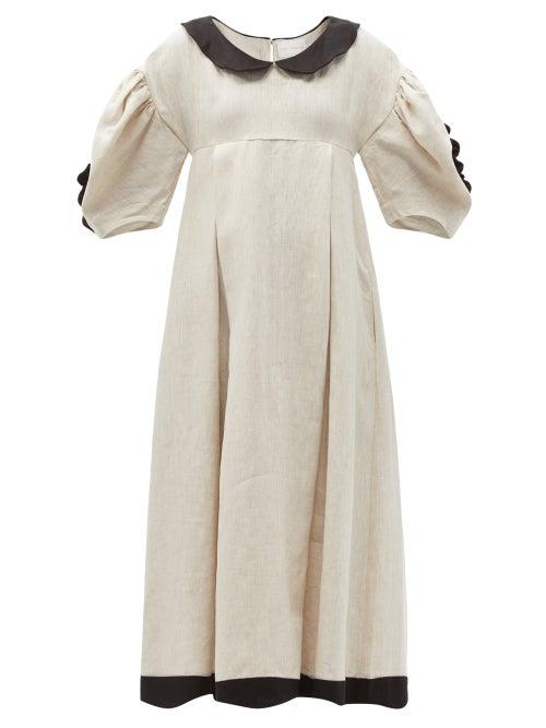 Matchesfashion.com Kika Vargas - Peter Pan-collar Linen Dress - Womens - Cream Multi
