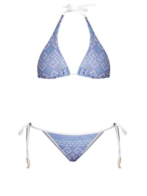 Matchesfashion.com Mitos - Danae Geo Halterneck Bikini - Womens - Blue Multi