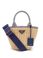 Matchesfashion.com Prada - Wicker And Canvas Basket Bag - Womens - Blue Multi