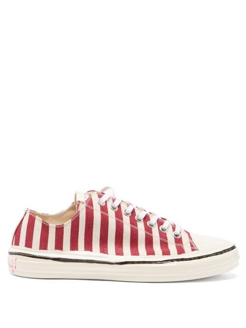 Matchesfashion.com Marni - Stripe Cotton-canvas Trainers - Mens - Red White