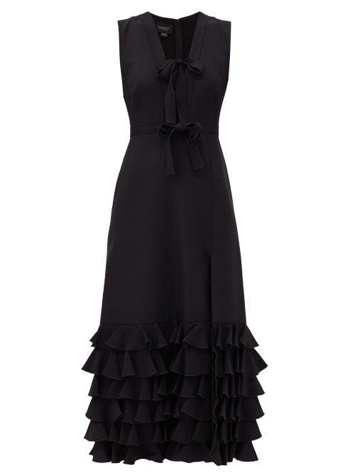 Matchesfashion.com Giambattista Valli - Bow-trim Ruffled Crepe Midi Dress - Womens - Black