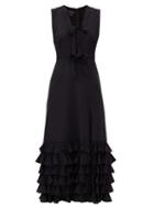 Matchesfashion.com Giambattista Valli - Bow-trim Ruffled Crepe Midi Dress - Womens - Black