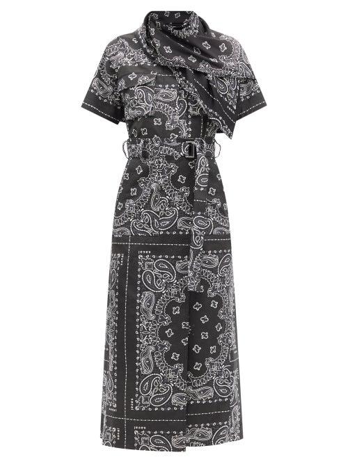 Sacai - Scarf-neck Bandana-print Cotton Dress - Womens - Black White