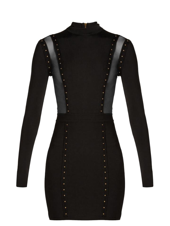 Balmain Mesh-insert Studded Body-con Dress
