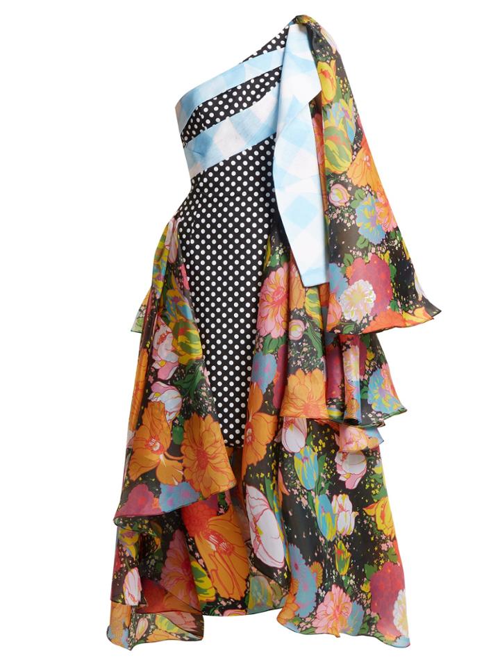 Richard Quinn Draped Floral-print Asymmetric Dress