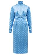 Matchesfashion.com Alessandra Rich - High Neck Polka Dot Print Silk Satin Dress - Womens - Blue White