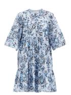 Matchesfashion.com Erdem - Edison Graphic Vine-print Cotton-poplin Dress - Womens - Light Blue