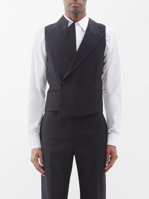 Alexander Mcqueen - Asymmetric Wool-gabardine Waistcoat - Mens - Black