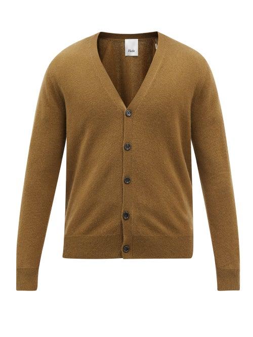 Allude - V-neck Cashmere Cardigan - Mens - Khaki
