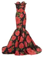 Matchesfashion.com Richard Quinn - Rose-print Mermaid-hem Satin Gown - Womens - Red Print