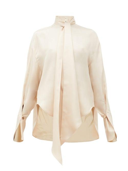 Matchesfashion.com Petar Petrov - Connor Detachable-scarf Silk-twill Blouse - Womens - Nude