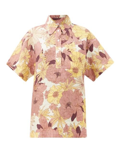 Matchesfashion.com Ephemera - Maui Floral-print Linen Short-sleeved Shirt - Womens - Orange Multi