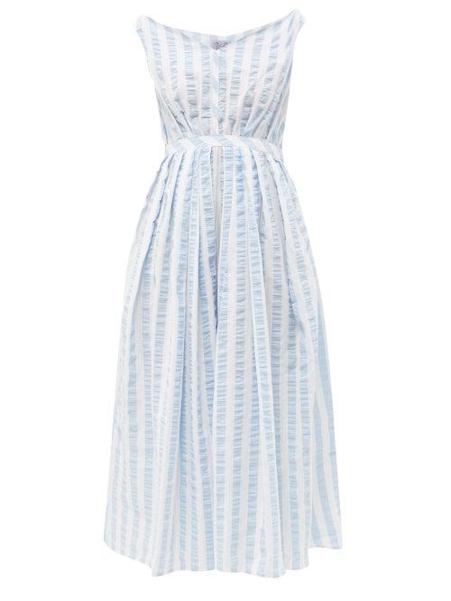 Thierry Colson - Valeria Striped Seersucker-cotton Dress - Womens - Blue Stripe