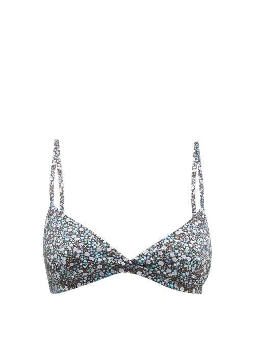 Matchesfashion.com Matteau - The Tri Crop Floral Print Triangle Bikini Top - Womens - Blue Print
