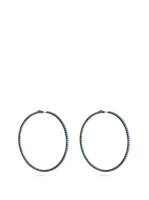 Matchesfashion.com Lynn Ban - Sapphire Embellished Rhodium Plated Hoop Earrings - Womens - Blue