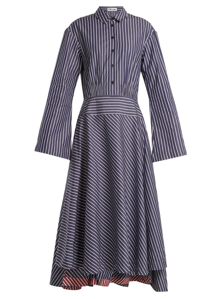 Teija Point Collar Striped Cotton Dress
