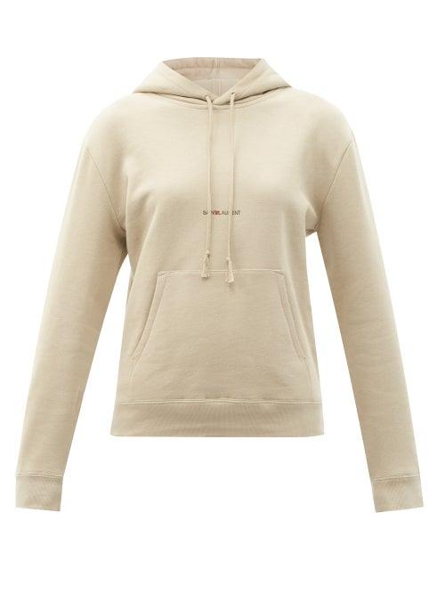 Matchesfashion.com Saint Laurent - Logo-print Cotton-jersey Hooded Sweatshirt - Womens - Dark Beige