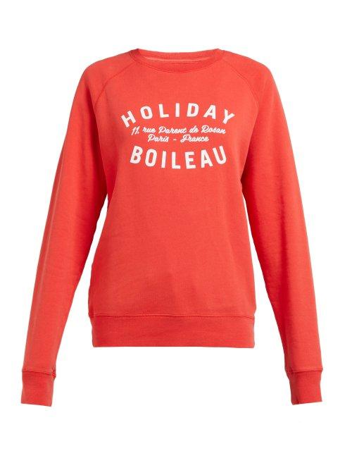 Matchesfashion.com Holiday Boileau - Logo Print Cotton Jersey Sweatshirt - Womens - Red