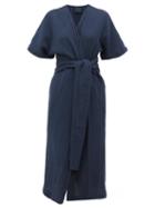 Matchesfashion.com Loup Charmant - Kichi Belted Slubbed-cotton Wrap Dress - Womens - Navy