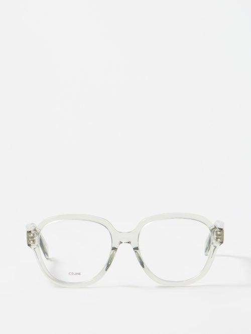 Celine Eyewear - Bold Story Oversized Round Acetate Glasses - Womens - Light Green