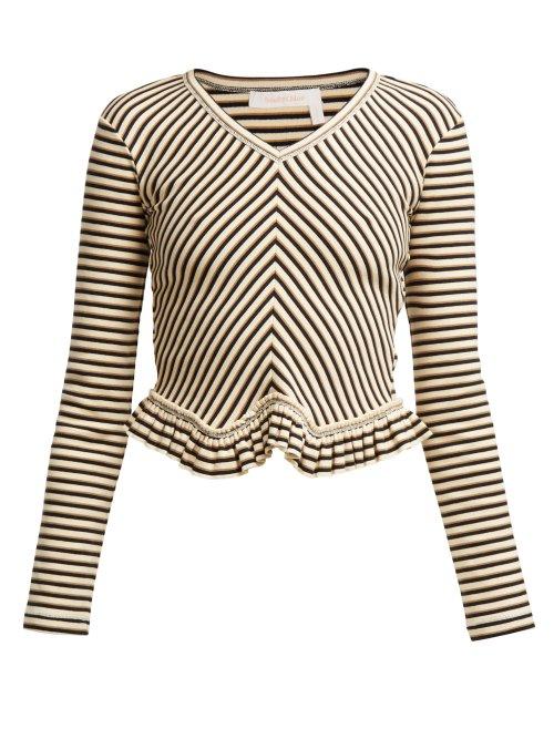 Matchesfashion.com See By Chlo - Striped Peplum Hem Cotton Top - Womens - Blue Multi