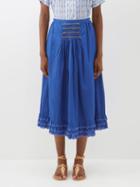 Thierry Colson - Yulia Ruffle-hem Cotton Midi Skirt - Womens - Mid Blue