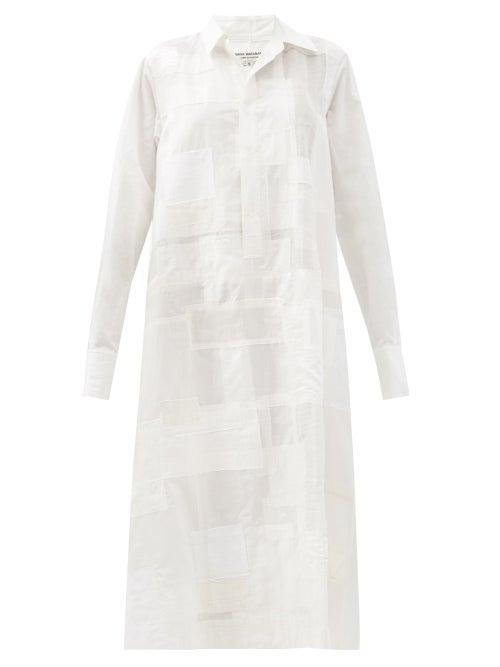 Matchesfashion.com Junya Watanabe - Patchworked Ramie-blend Voile Shirt Dress - Womens - White