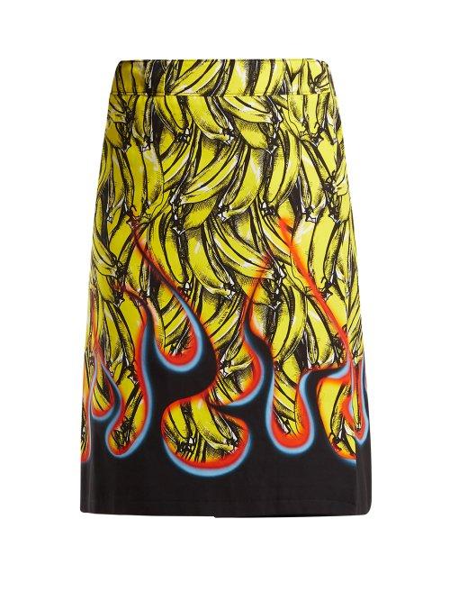 Matchesfashion.com Prada - Banana And Flame Print Wrap Cotton Skirt - Womens - Yellow Print