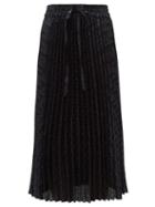 Matchesfashion.com Redvalentino - Drawstring Waist Pleated Brocade Midi Skirt - Womens - Navy