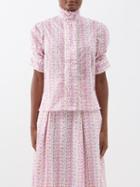 Thierry Colson - Vita Ruffled Floral-print Cotton Top - Womens - Pink Multi