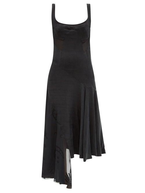 Matchesfashion.com Marine Serre - Asymmetrical Crescent Moon-appliqu Devor Dress - Womens - Black