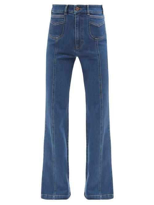 See By Chlo - High-rise V Yoke-pocket Kick-flare Jeans - Womens - Mid Denim