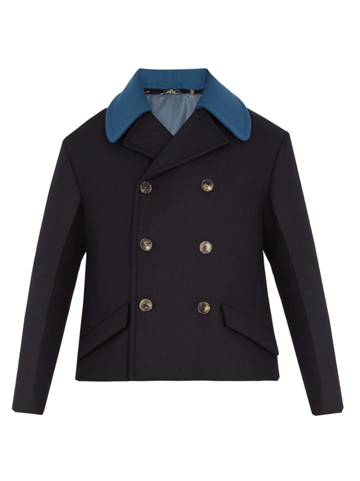 Valentino Detachable-collar Double-breasted Wool Pea Coat