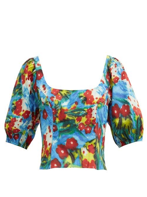 Matchesfashion.com Staud - Papaya Floral-print Cotton-blend Poplin Top - Womens - Multi