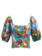 Matchesfashion.com Staud - Papaya Floral-print Cotton-blend Poplin Top - Womens - Multi