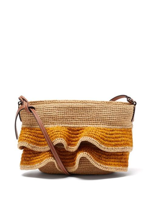 Matchesfashion.com Loewe Paula's Ibiza - Ruffled-raffia And Leather Cross-body Bag - Womens - Orange Multi